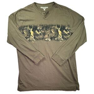 Morgan Creek Outfitters‎ Henley Shirt 2XL Tall Deer Bucks Hunting Green Long